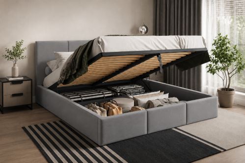 Čalouněná postel MURANA světle šedá - výška čela 110 cm (1)